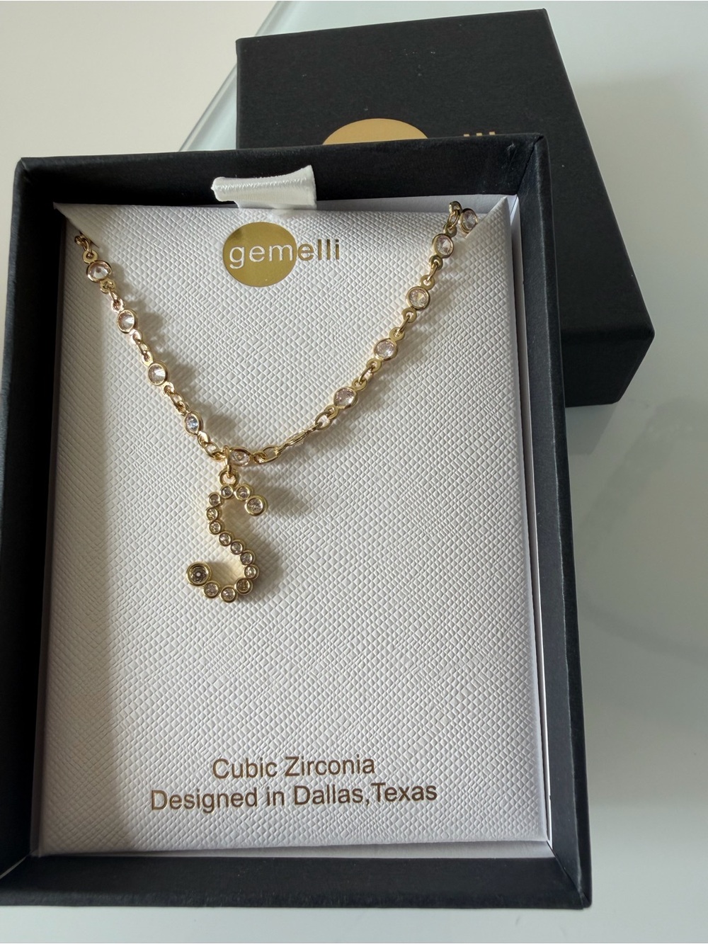 Gemelli Gold Cubic Zirconia 'S' Pendant Necklace
